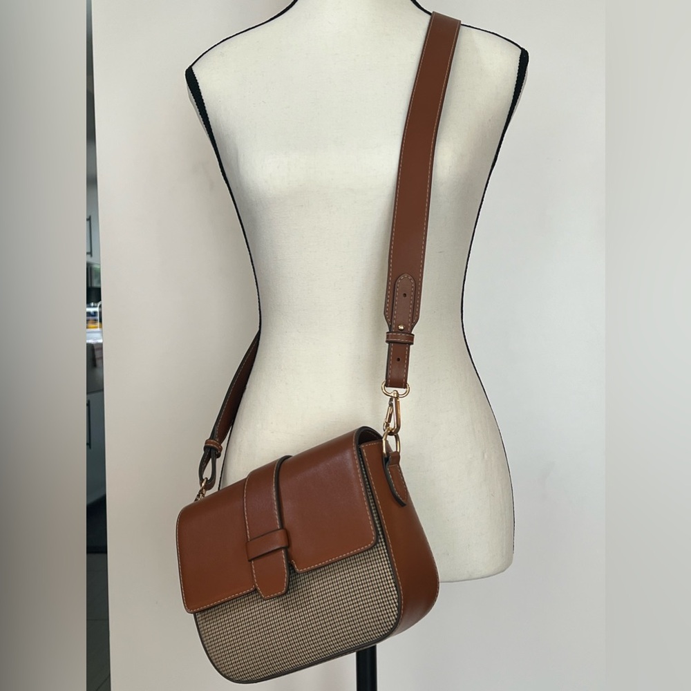 Houndstooth Pattern Shell Crossbody Purse